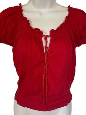 Red Blouse Top Cinched Waist Size XS